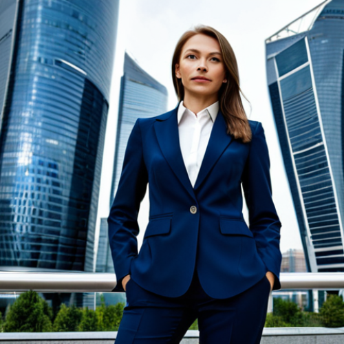 Home 6 **
A professional businesswoman in a stylish, dark blue business suit, standing confidently in front of the Moscow City skyscrapers. Fully clothed, appropriate attire, safe for work. Perfect anatomy, natural proportions, professional photograph, high quality.
**